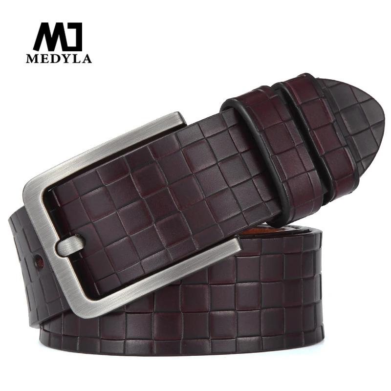 

MEDYLA Fashion checkered men's belt quality natural cowhide no interlayer belt for men Casual business brand belt MD15 Dropship