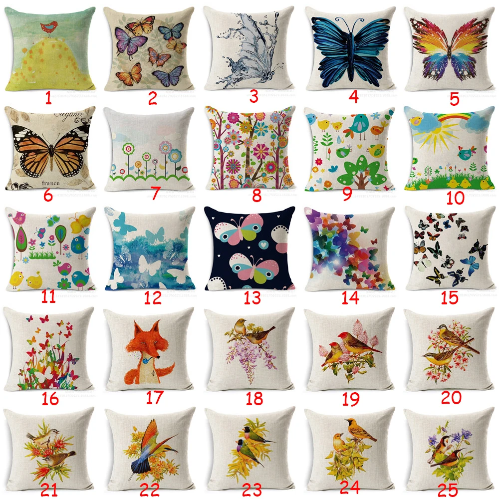 

Retro Butterfly Cushion Cover Cotton Linen Fox Bird Puzzle Flower Home Deocrative Pillows Cover for Sofa Cojines