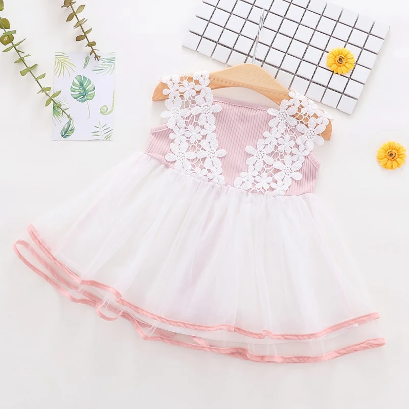 Милое летнее повседневное кружевное платье без рукавов с цветочным рисунком для маленьких девочек детское Сетчатое платье принцессы для малышей, платья-сарафаны