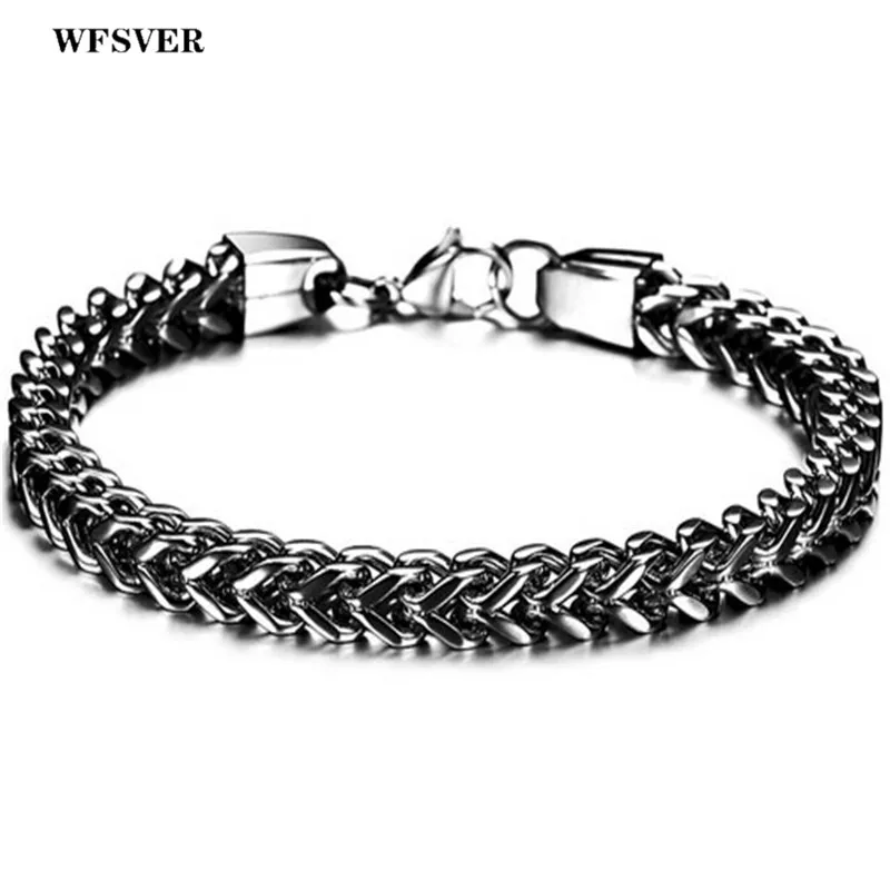 

WFSVER Stainless Steel Bracelet Men Luxury Mens Lobster Clasps Vintage Fashion Jewelry Wide Chain Link Bracelets Male Pulseir