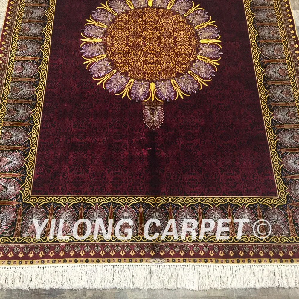 Yilong 4.5 'x6. 5' вина персидские ковры handknotted Шелковый медальон Изящные Ковры (qzt25a4.5x6.5)