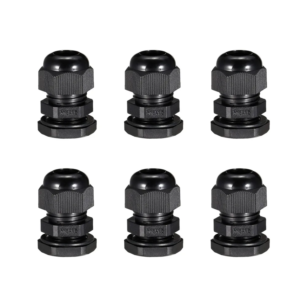 Uxcell черный 6 шт. M22/M18/PG11/PG7 Кабельный сальник Пластиковый Регулируемый