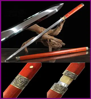 

High Temperature Hand Forging T10 Steel Clay Tempered Blade Sharp Chinese Kung Fu Sword Han Tang Battle Jian/Red Wood Saya