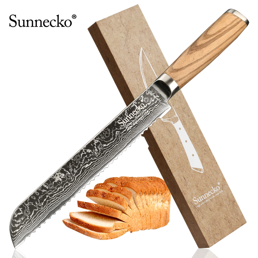 SUNNECKO " дюймов Damasucs хлеб Ножи японский VG10 Сталь лезвие оригинальная деревянная ручка завтрак для резки и нарезки ломтиками Кухня ножи