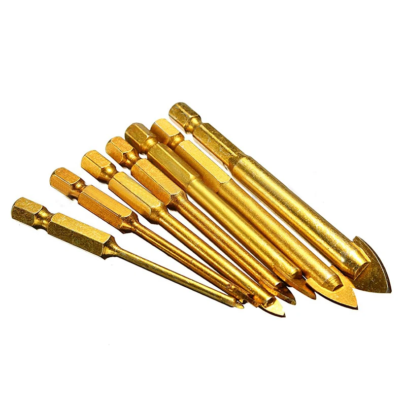 7pcs/lot Hex Glass Tile Drill Bit Set For Wall Carbide Mable Tile Ceramics Glass Granite Spear Point Cross Head 3/4/6/8/10/12mm