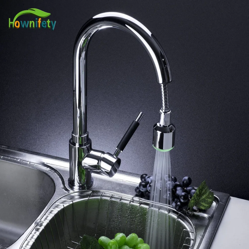 

LED Color Changing Chrome Finish Pull-out Kitchen Faucet Single Lever Mixer Tap