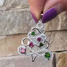 Натуральный многоцветный Турмалин Подвеска S925 серебро природный гранат кулон Цепочки и ожерелья Модные Рождество дерево женщины Fine Jewelry