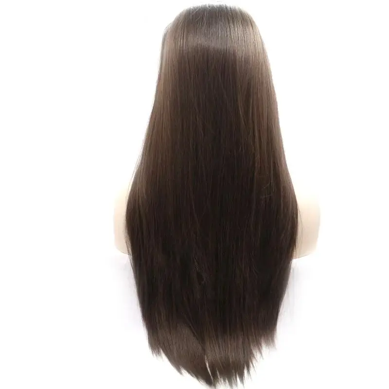 Sylvia длинные шелковистые прямые парики коричневый синтетический парик фронта шнурка термостойкие волокна волос боковая часть для женщин