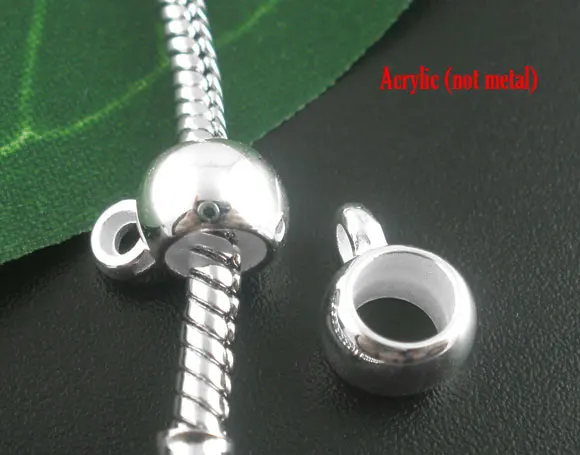 

50PCs DoreenBeads Silver color Acrylic Smooth Cup European Charm Bails Beads 11x8mm