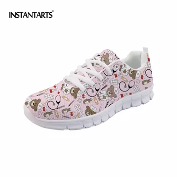 

INSTANTARTS Pediatrics Women Sneakers 3D Cute Cartoon Nurse Bear Pattern Girls Casual Shoes Woman Mesh Flat Shoes Tenis Feminino