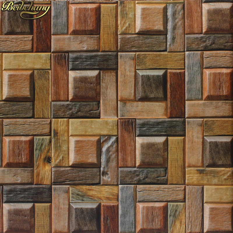 beibehang American retro nostalgic wall paper roll square wood wallpaper TV background bar porch 3D wall papers home decor