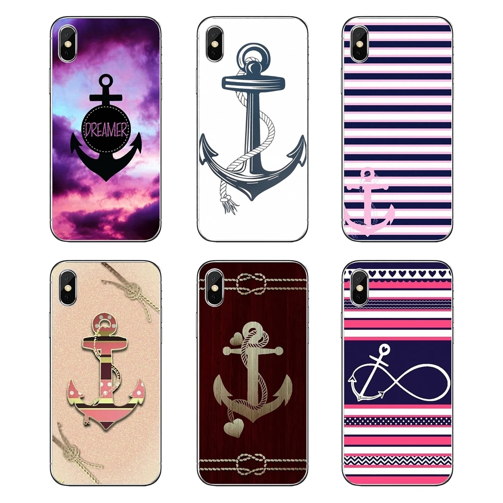 For Motorola Moto X4 E4 E5 G5 G5S G6 Z Z3 G3 C Play Plus Transparent Soft Shell Covers Stripes Anchor |