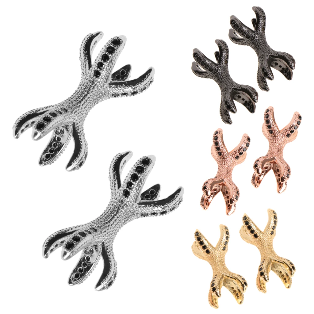2 Pieces Micro Rhinestone Eagle Claw Bracelet Connector Beads Animal 8 Paw Design Punk Mens DIY Jewelry