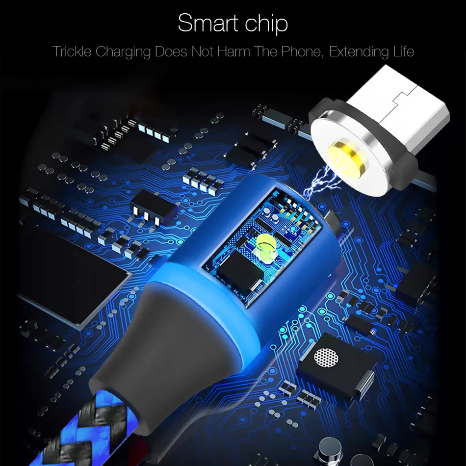 1 м 2 Магнитный Micro USB кабель Тип C светодиодный магнитный шнур для зарядного