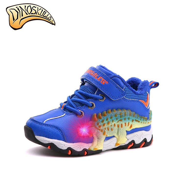 

Dinoskulls 2019 Baby Boy Winter Led Light Up Shoes Children Snow Boots Kids Winter Warm Fleece Shoes Dinosaur Shoes botas 27-34#