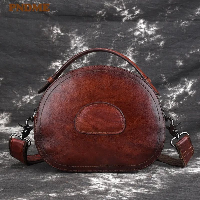 

PNDME retro simple handmade genuine leather ladies shoulder bag outdoor waterproof cowhide women's party handbag messenger bags