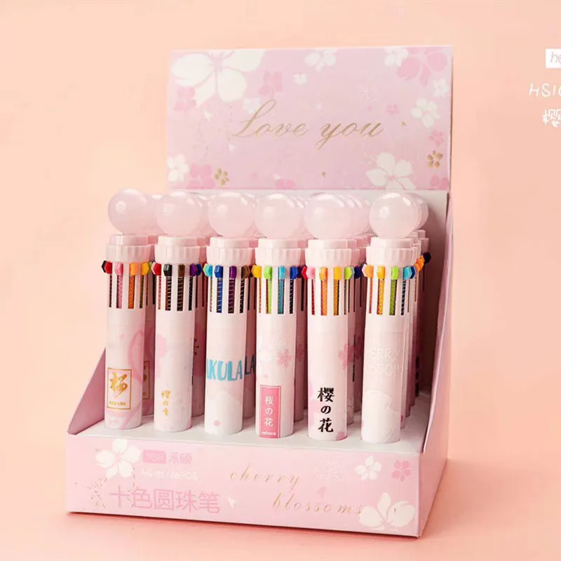 

18 pcs/lot Multi-Colorful Cherry Sakura 10 Colors Chunky Ballpoint Pen School Office Supply Gift Stationery Papelaria Escolar