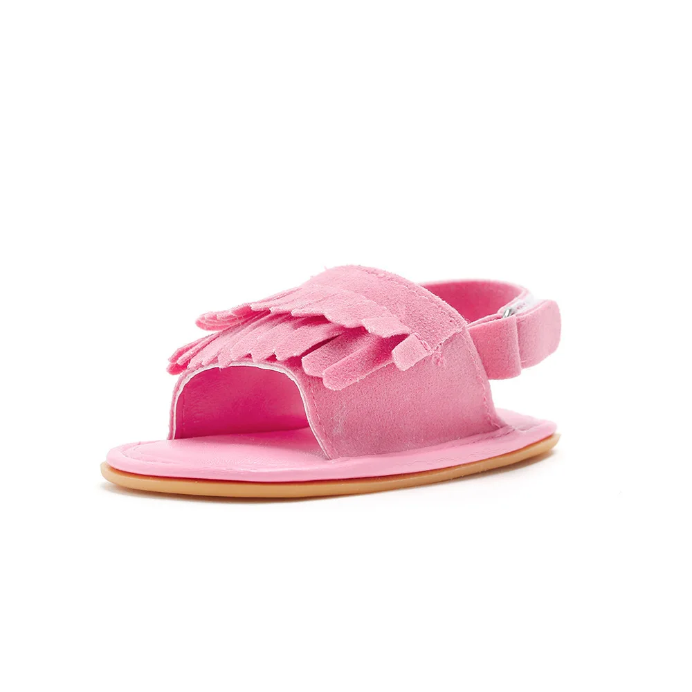 Летняя обувь для малышей; обувь ярких цветов с мягкой подошвой и бахромой; тапочки для маленьких девочек; обувь для малышей; - Цвет: Red gold