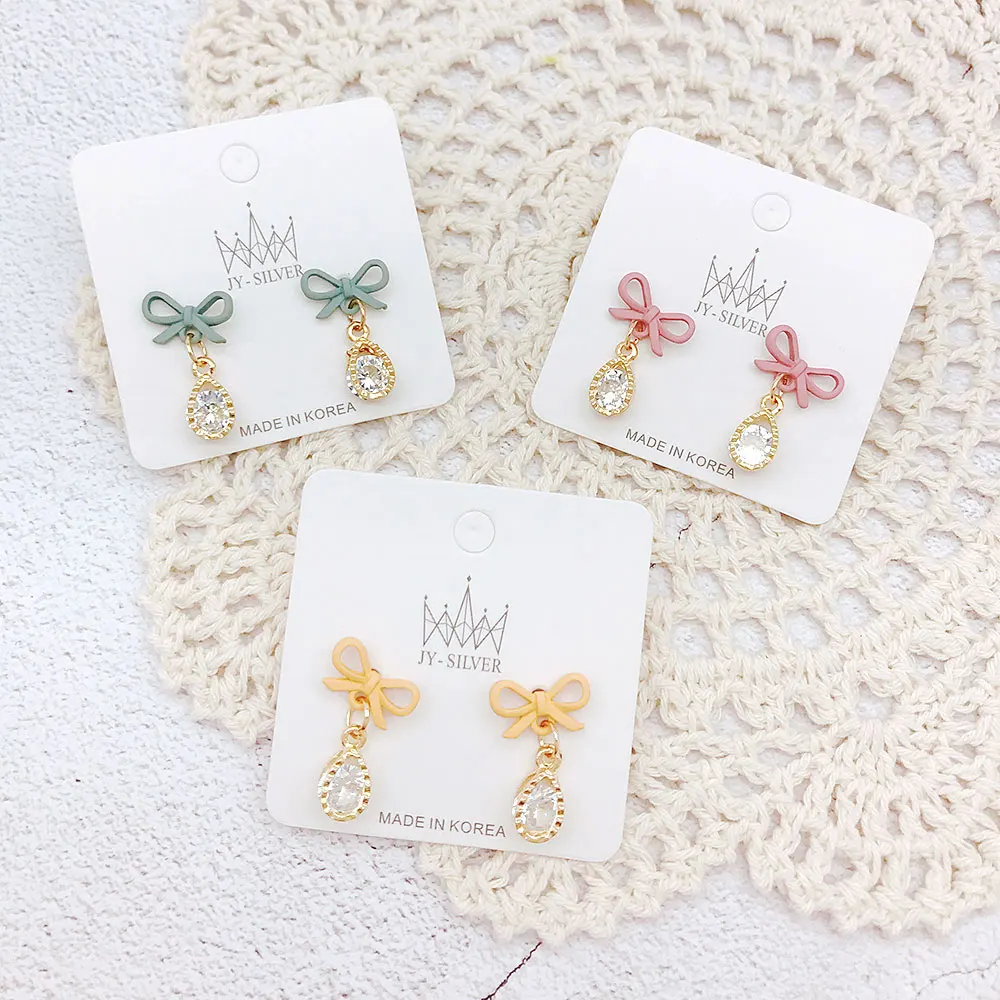 

Trendy Drop Earring For Girl Brilliant Clear Zircon Earring High Grade Bow Knot Earring For Summer Banquet