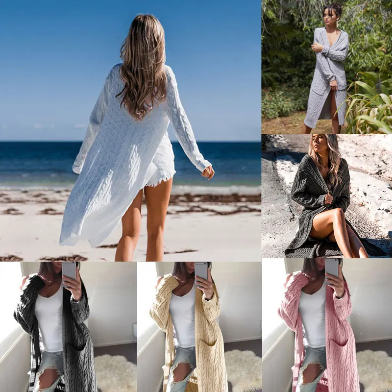 Winter Long Knitted Cardigan Women Sweater Open Stitch Long Sleeve Pockets Woolen Sweaters Vogue Female Clothing turtleneck sweater