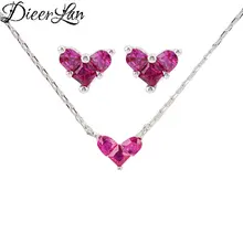 DIEERLAN, Дубай, стразы, ювелирное изделие для женщин, 925 пробы, серебро, красный цвет, ожерелья с фигуркой сердца, серьги, серьги