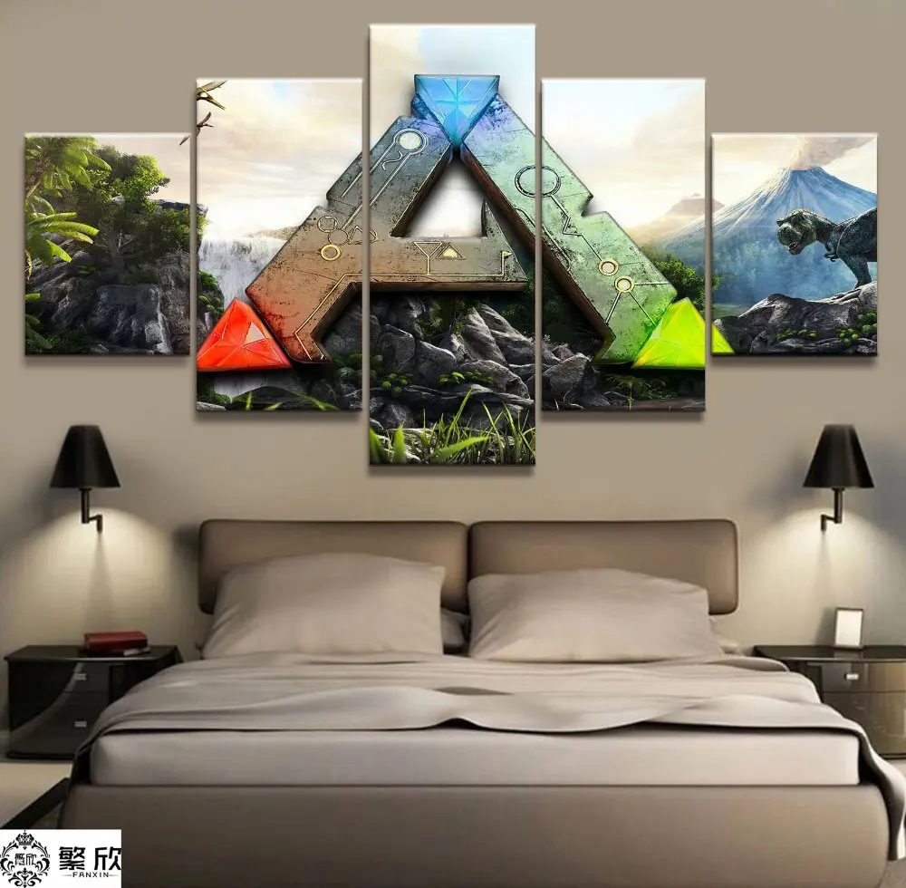 5 Panel Ark Survival Evolved Logo Game Canvas Printed Painting For Living Room Wall Art Decor Hd Picture Artworks Poster Prints Painting Canvas Printshd Pictures Aliexpress