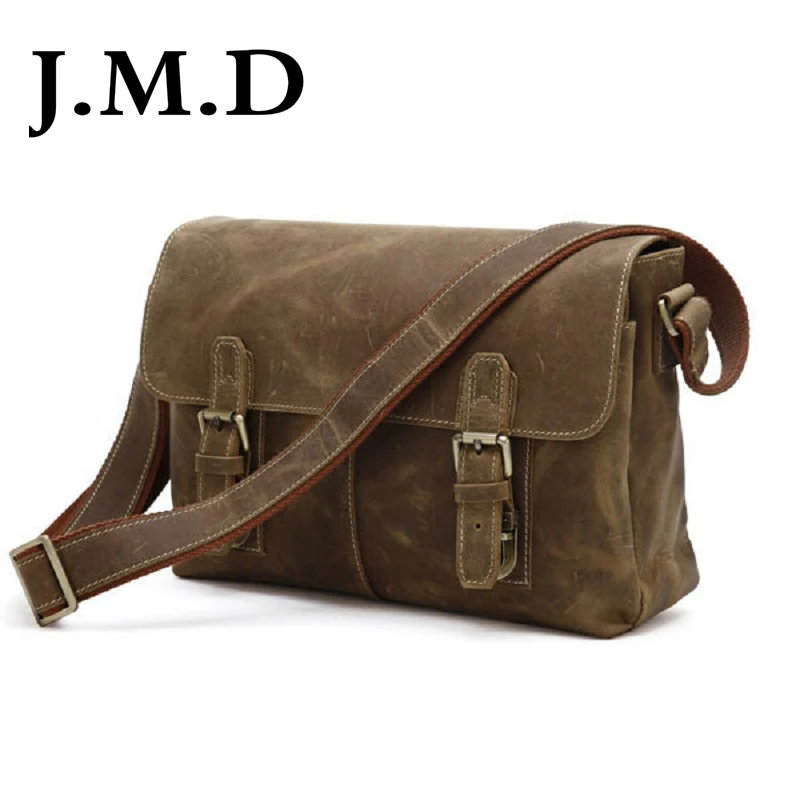 J M D 100 Men s Fashion Leather Bag Crazy Horse Leather Cross Body Briefcase Sling