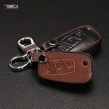 High quality genuine leather key chain ring cover 3 Button fold for Fiat Panda Stilo Punto Doblo Grande Bravo 500 Ducato Minibus