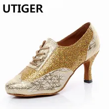 Для женщин Латинская танцевальная обувь женская танцевальная обувь для танцев на высоких каблуках 5,5 см 6,5 см 7,5 см цвета: золотистый, серебристый черный угловатые танцевальные туфли