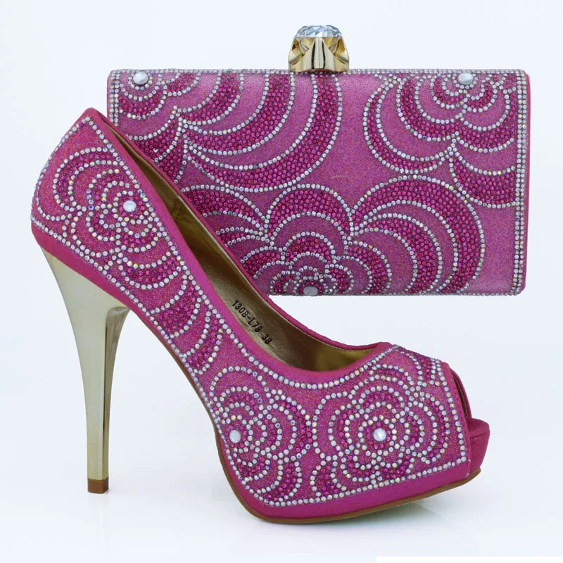 Latest Design African Shoes And Bag Set With Rhinestones Women Heels ...