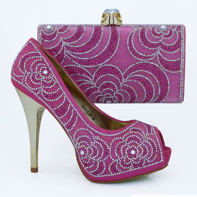 Latest Design African Shoes And Bag Set With Rhinestones