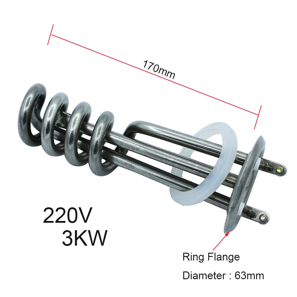 Spiral Water Heating Element For Water Boiler 220V 3KW 63mm Ring Flange Diameter Stainless Steel Electric Water Heating Heater