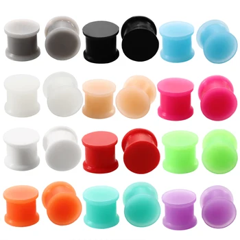 

2Pcs Silicone Ear Tunnel Flesh Flexible Hider Plugs Piercing Mixed Colors Double Flare Plug Ear Expander Stretcher Body Jewelry