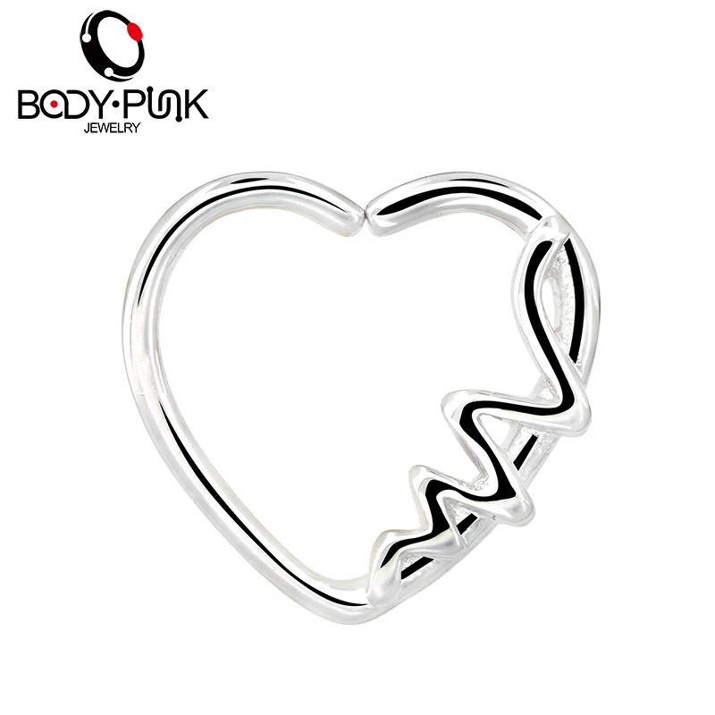 BODY PUNK Heart Shaped  Waves Left Closure Daith Cartilage Earring Wholesale Surgical Stainless Steel Barbell Tragus Piercing   (12)