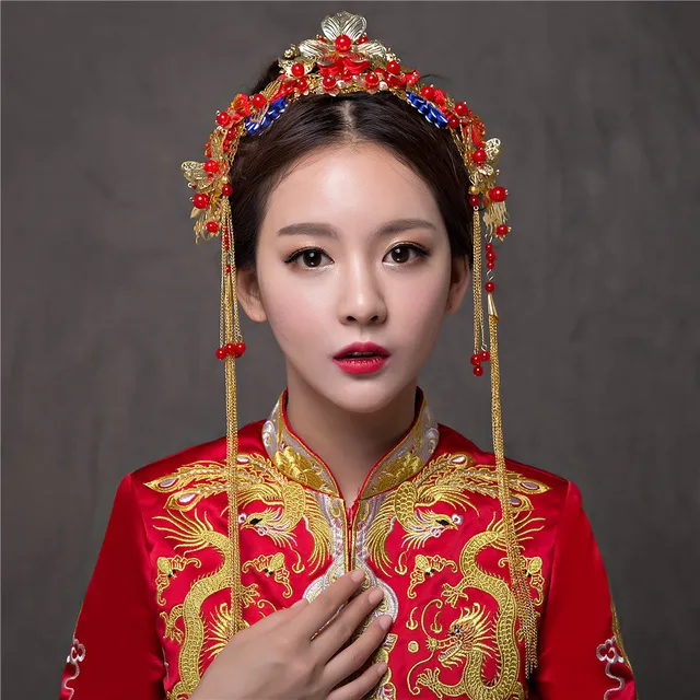 Chinese National Wedding Hairwear Bridal Traditional White Pearl Bride