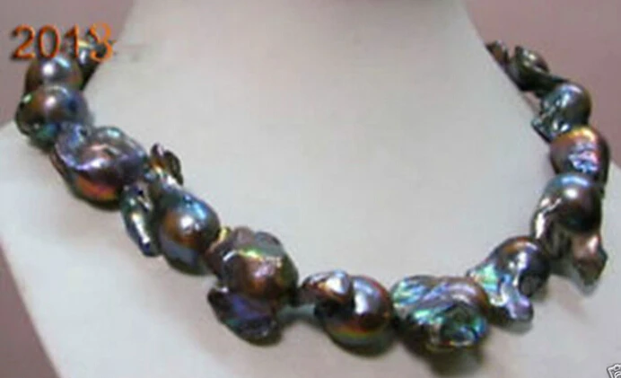 

huge south sea baroque black pearl necklace 18" shipping free