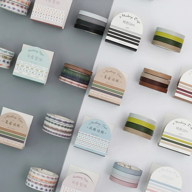 

4pcs/box 5mm*5M Solid color washi tape DIY decoration scrapbooking planner masking tape adhesive tape label sticker stationer