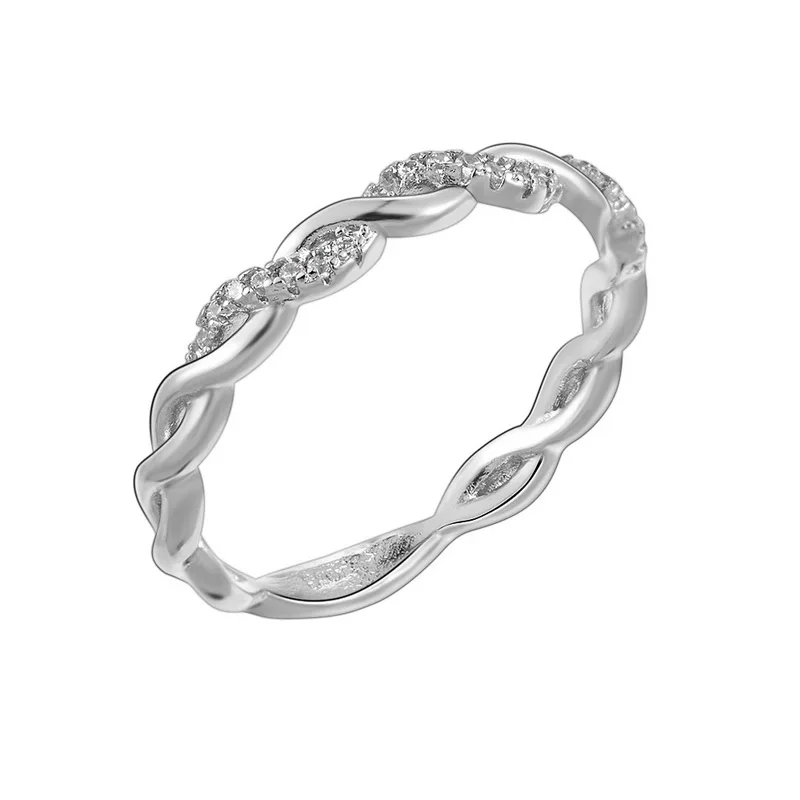 

FUNIQUE Minimalism Thin Rose Gold Silver Twist Rope Rings Round Small Zircon Ring Women Stacking Wedding Engagement Ring Jewelry