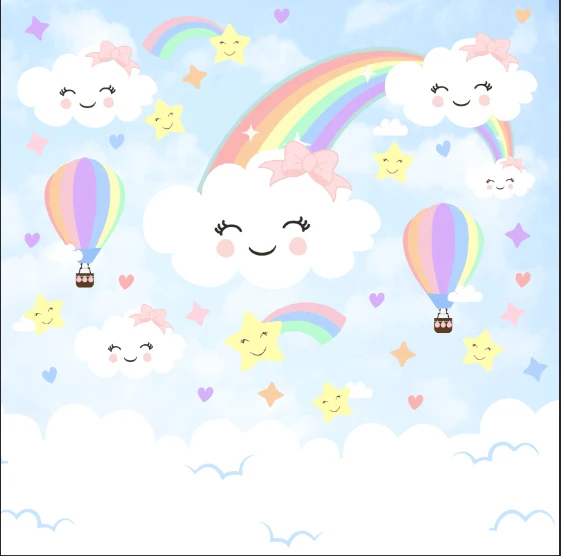 

8x8FT Emoji Blue Sky Smile Clouds Air Balloons Rainbow Bow Stars Custom Photo Studio Background Backdrop Vinyl 240cm x 240cm