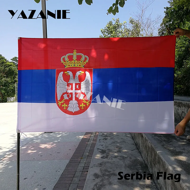 

YAZANIE 90x150cm Serbia Polyester Flag 5*3 FT High Quality Hanging Flying for 2018 World Cup Banners Country Banner National