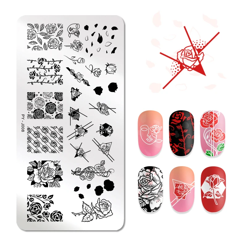 

PICT YOU Rose Flowers Patterns Nail Stamping Plates Rectangle Plates Image Geometric Templates Nail Art Stencil Plate Stamp Tool