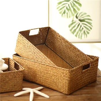 

Multipurpose Rectangular Seagrass rattan bamboo weaving Storage Basket With Removable Washable Liner Willow Woven Containers
