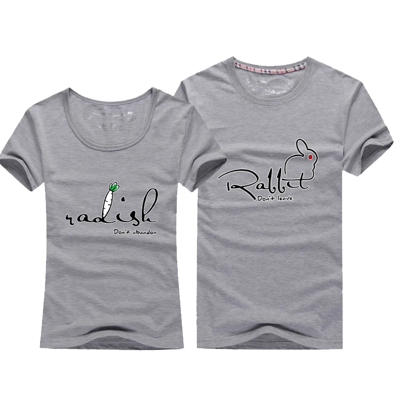 2018 High Quality Couples T Shirt Rabbit & Radish Printing Couple Clothes Summer Women Men Cotton Short Sleeve For Lovers