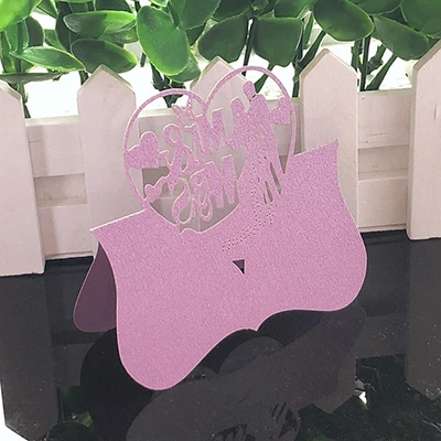 10 цветов 50 шт. MR& MRS Love Heart лазерная резка, для свадьбы Вечерние настольные карточка с именем и местом, настройка сообщений, вечерние принадлежности для мероприятий - Цвет: Purple