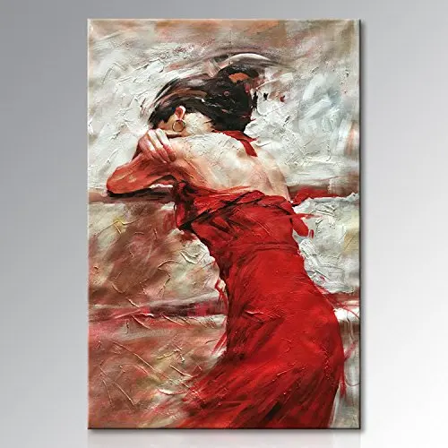 Art Hand Painted Lady Dancing with Red Dress Abstract Canvas Wall Art