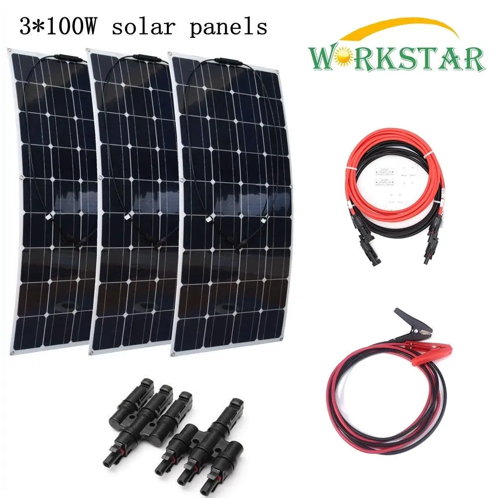 

3*100W Solar Panels With Cables and Connectors For Motorhome Boats Roof Battery Charger 36pcs Cells Mono 100W Solar Modules