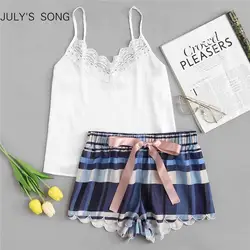 JULY'S SONG Новый женский кружевной без рукавов Слинг и шорты женская одежда для сна Сексуальный Атласный пижамный комплект весна лето пижама