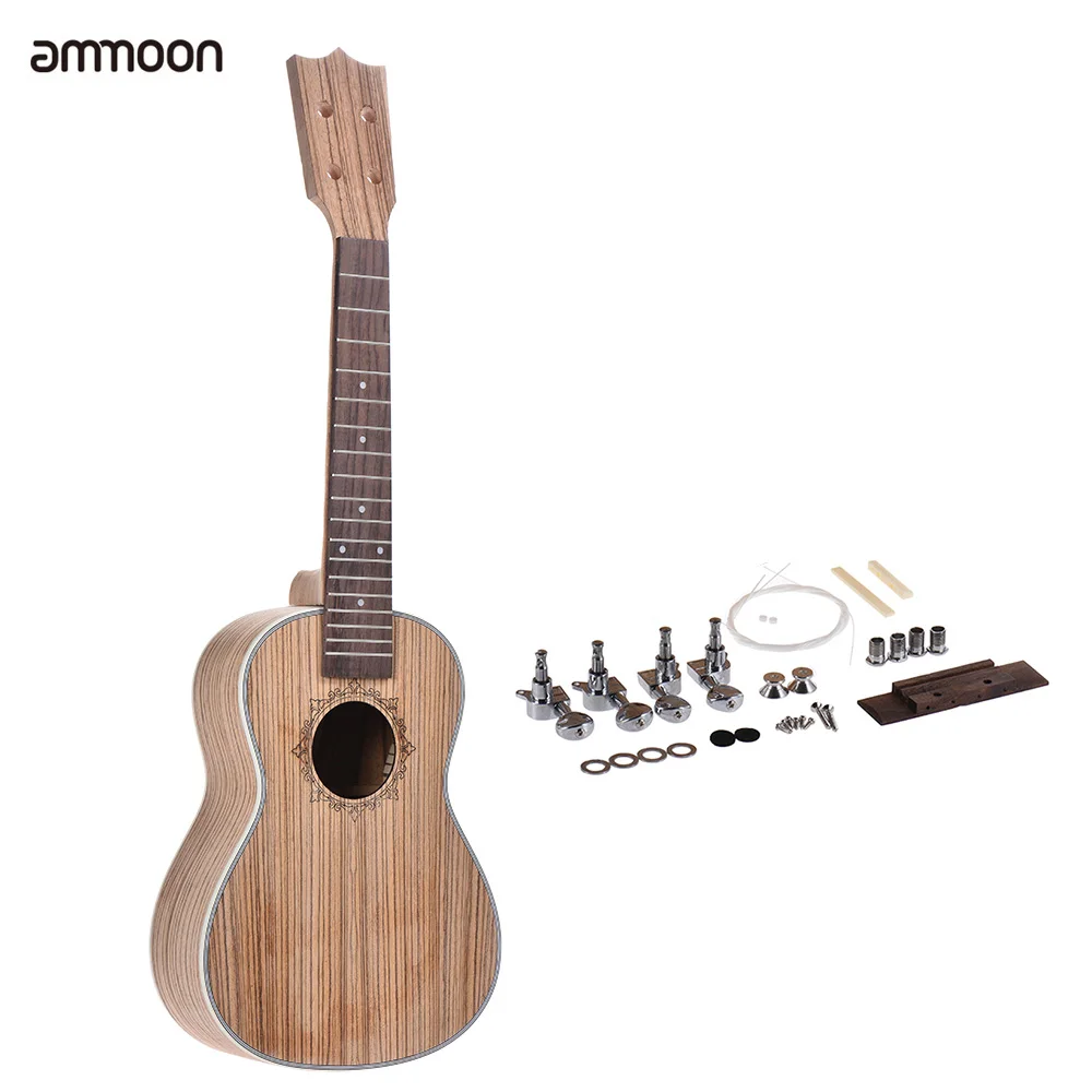 

ammoon Concert Ukelele Ukulele Hawaii Guitar DIY Kit Wood Body Rosewood Fingerboard with Pegs String Bridge Nut 2 Sizes