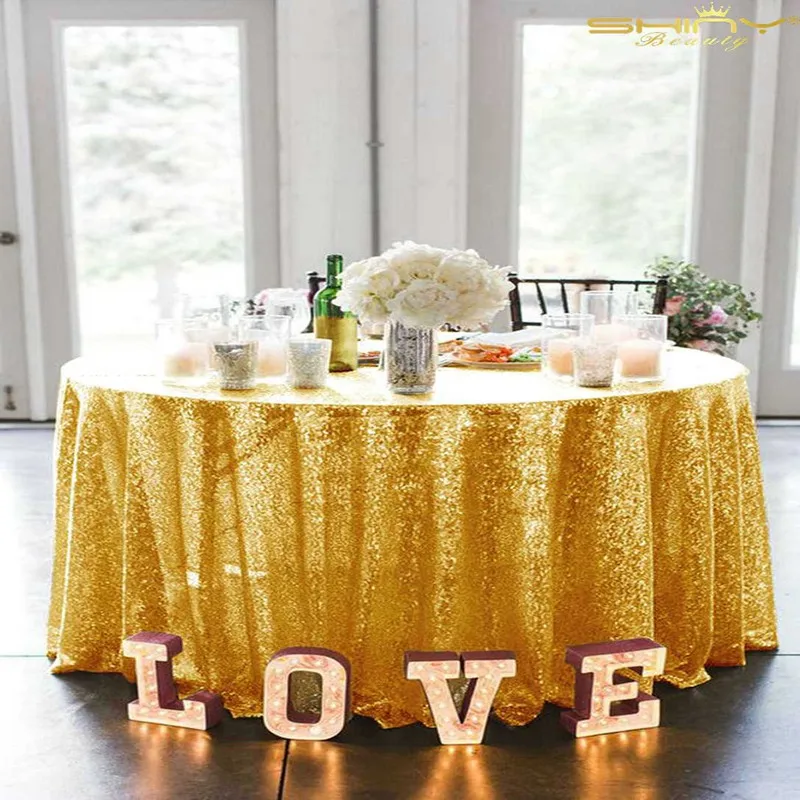 shinybeauty Sequin Tablecloth, 90*156in 225*390cm Gold wedding
