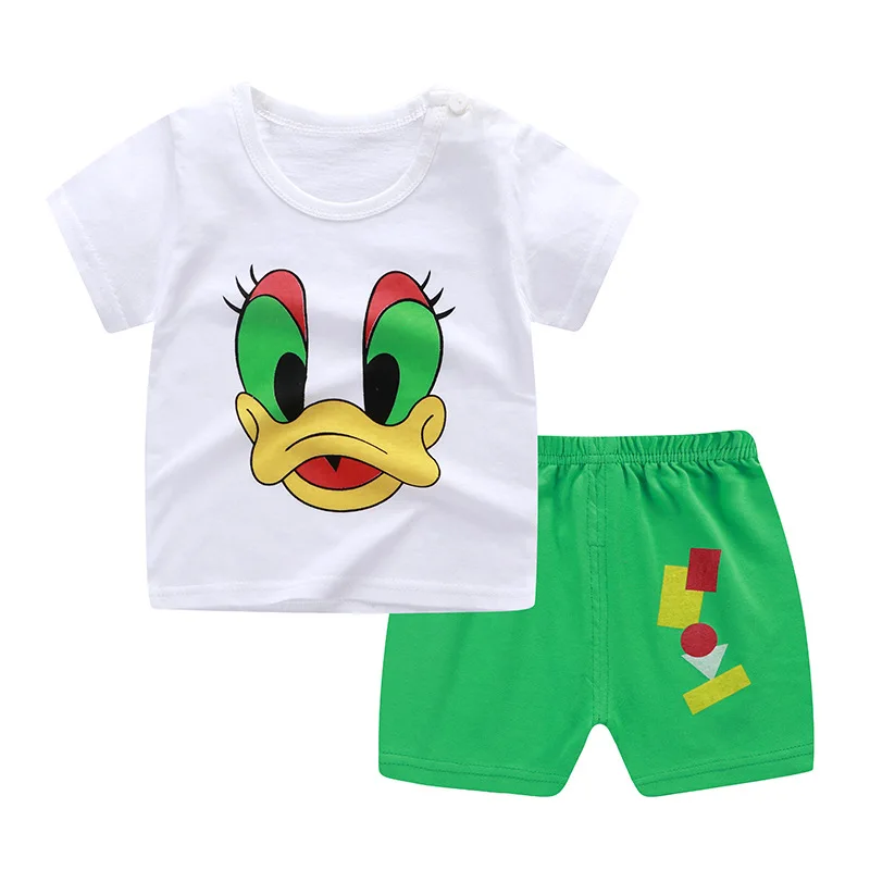 Summer Kids Fashion T-shirt Suit Baby Big Eyes Printed Children's Cotton Clothes Sets | Детская одежда и обувь